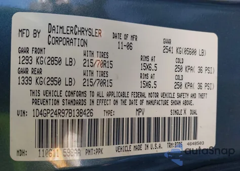 2007 Dodge Grand Caravan Se z USA, uszkodzony, nr VIN 1D4GP24R97B138426